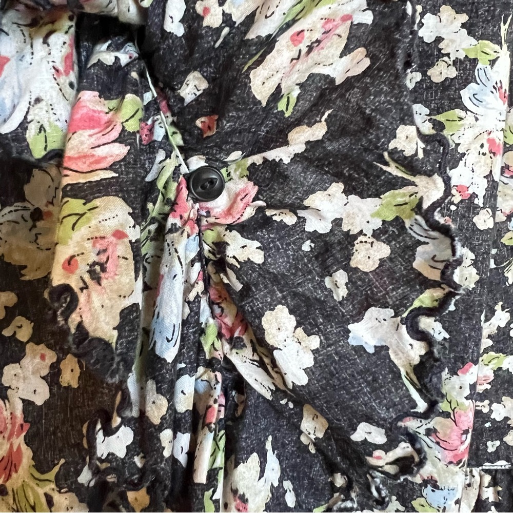 LRL Lauren Jeans Black Floral Ruffled Button Down Romantic Blouse. Size S - Picture 8 of 15
